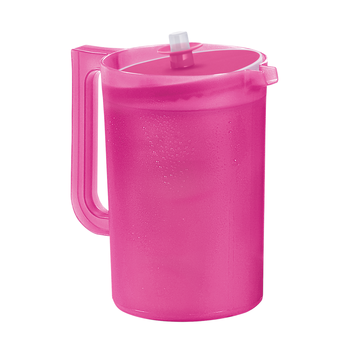 Jarra de material rígido con asa cómoda para sostener y servir directo al vaso sin goteos. Cuenta con un sello aprieta botón que la protege su contenido del medio ambiente.